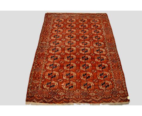 Good Tekke Turkmen 4 x 10 gul main carpet, Turkmenistan, second half 19th century, 10ft. 2in. x 7ft. 6in. 3.20m. x 2.29m. Ove