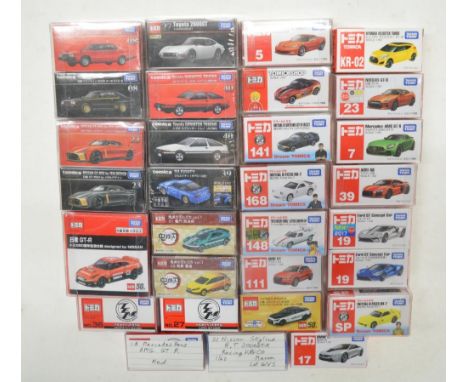 Thirty boxed small scale diecast model sports cars from Takara Tomy, all Japanese imports to include event models and Takara 