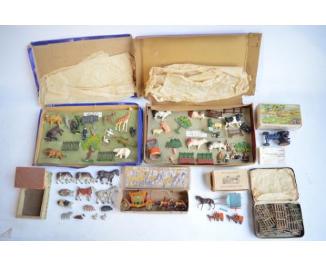 Collection of vintage lead figures and models, mostly W Britain's to include boxed Zoo Set No1 and Farm Set No2 (both possibl