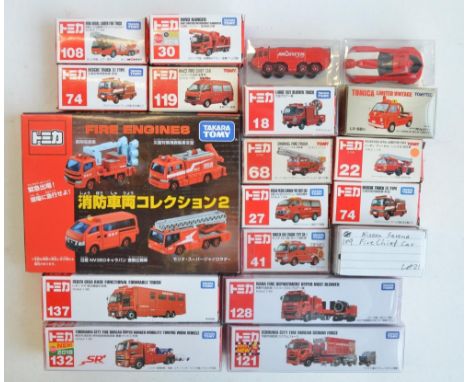 Nineteen boxed diecast model fire engine vehicles/sets from Takara Tomy, all Japanese imports to include 4 vehicle multipack,