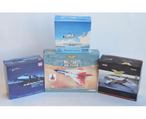 Four 1/72 scale diecast Royal Air Force aircraft models to include Corgi limited edition AA33603 Tornado GR1P RAE, Bedford 19