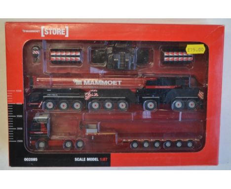 Mammoet Store 1/87 scale HO gauge 002085 diecast LTM 1750-9.1 crane with truck and semi-lowloader. Contents mint, box good wi