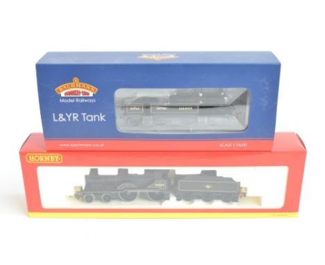 Two OO gauge BR black lined electric steam train models to include Bachmann 31-170 L&amp;YR 2-4-2 Tank 50764 (model mint, box