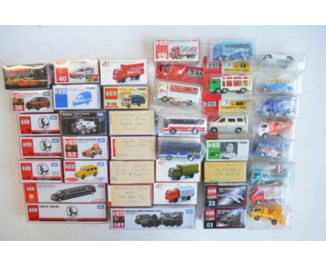 Forty boxed Japanese imported small scale diecast models from Takara Tomy to include Japanese army heavy wheeled recovery veh