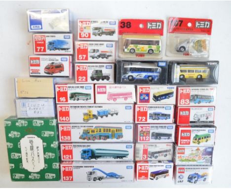 Twenty nine boxed Japanese imported small scale diecast models from Takara Tomy to include 3 bus multipack set, commercial ve