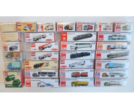 Thirty boxed Japanese imported diecast vehicle model/sets from Takara Tomy to include trains, limousines, trucks, commercial 