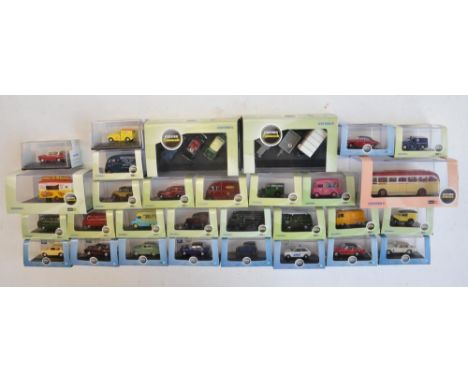 Thirty 1/76 scale OO gauge diecast vehicle models from Oxford Diecast to include Commercial, Haulage, Omnibus and Automobile 