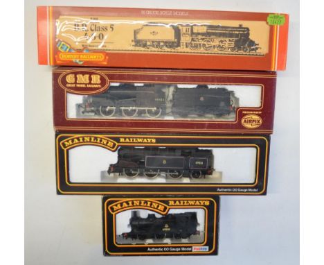 Four OO gauge electric steam train models to include Hornby R068 BR black Class 5 4-6-0, GMR/Airfix 54123-9 BR black Fowler, 