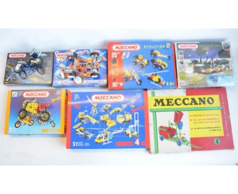 Collection of modern and vintage boxed Meccano sets to include vintage 1957 Outfit Set No4 with original instruction manual, 