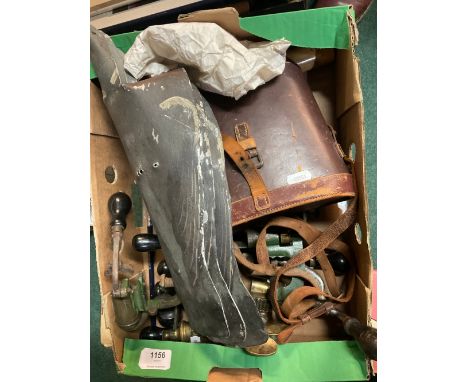 Set of five turnover tools, Ross binoculars in original case and 3 vintage pigeon decoys 