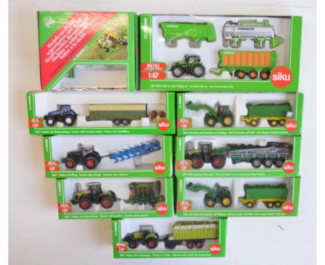 Nine boxed 1/87 scale (HO gauge) diecast farming models from Siku to include 1882 Krone self propelled forage harvester, 1848