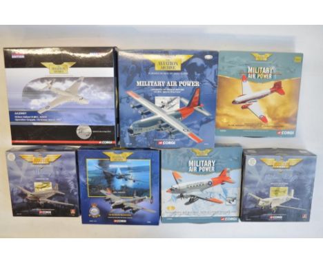 Seven boxed 1/144 scale diecast model aircraft by Corgi to include limited editions AA39401 Vickers Valiant BMk1 Operation Gr