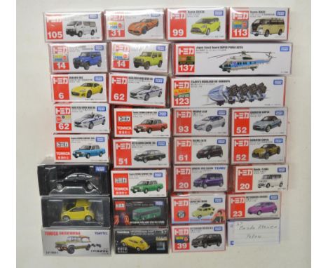 Thirty boxed diecast small scale models from Takara Tomy, all Japanese imports to include an event model (with hand written d