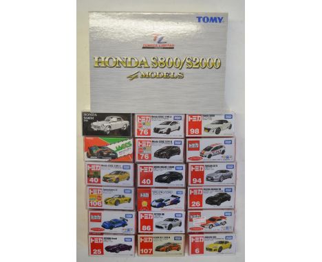 Nineteen boxed small scale diecast model cars/car sets from Takara Tomy, all Japanese imports to include 4 car Honda S800/S20