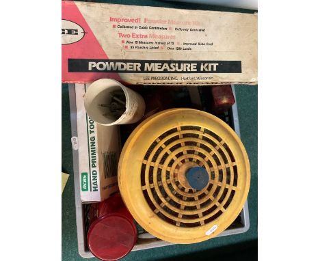 Large collection of reloading equipment including dyes, powder measure kit, hand priming tools ect 
