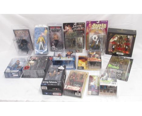 Mixed collection of toy figures of famous musicians from McFarlane Toys, Sota Toys, Fewture, etc. to include Alice Cooper, Mi