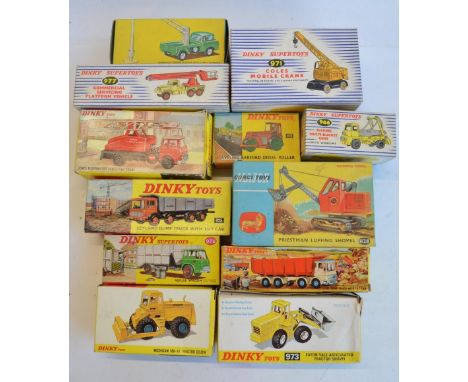 Twelve boxed vintage diecast plant/commercial vehicle models to include Corgi 1128 Priestman Luffing Shovel, Dinky 976 Michig