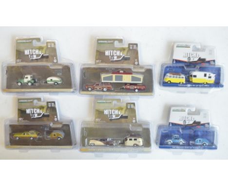 Six limited edition 1/64 scale Hitch &amp; Tow series diecast model sets from Greenlight to include 1981 Ford LTD Country Squ