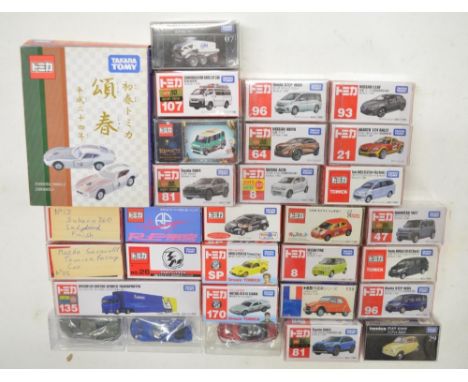 Thirty boxed small scale diecast model vehicles/sets from Takara Tomy, all Japanese imports to include event models (with han