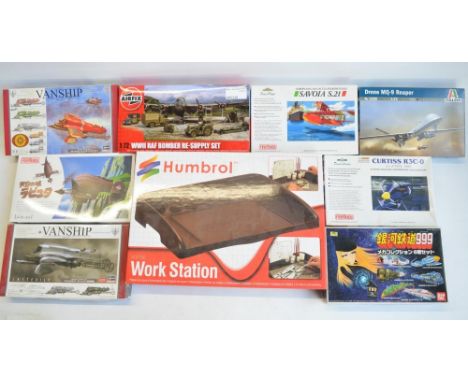 Eight unbuilt model kits to include Airfix, Italeri, Fine Molds and fantasy BanDai and Hasegawa (including limited edition Ha
