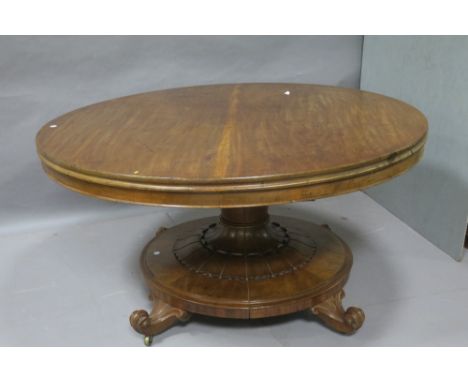 A VICTORIAN MAHOGANY POD TABLE the circular moulded top above a cylindrical column on platform base with scroll toes (AF) 75c