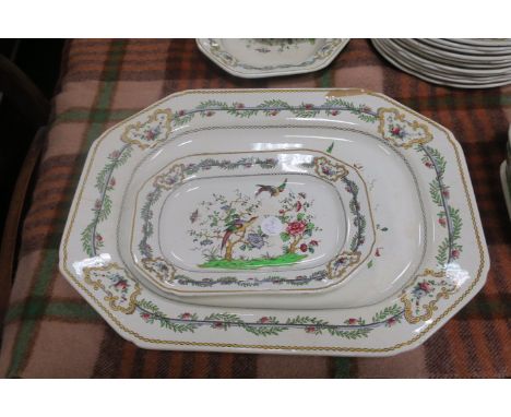 A PART DINNER SERVICE SPODE "CHELSEA PATTERN" the white ground decorated with exotic birds in a garden setting comprising of 