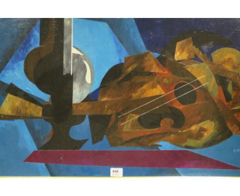 G G BEATTY Modern SchoolStill LifeGuitar and Table Lamp on purple cloth Signed Lower Left and dated 14Signed, titled and Date