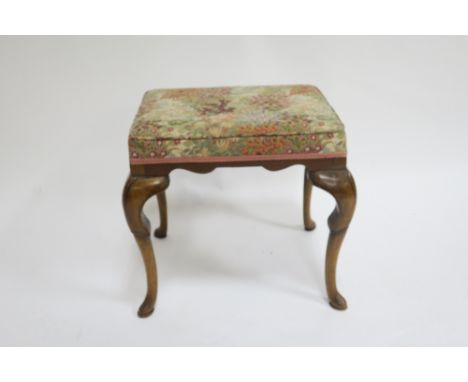 A GEORGIAN STYLE MAHOGANY FRAMED FOOT STOOL the rectangular tapestry style top raised on shaped cabriole legs with pad feet 5