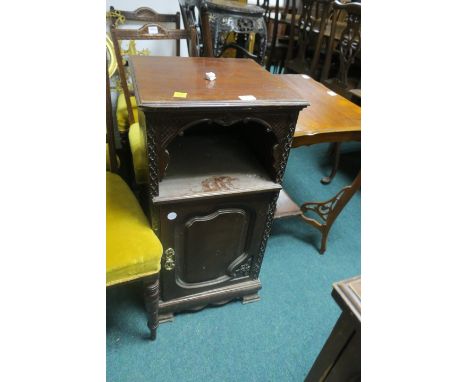 A MAHOGANY BEDSIDE PEDESTAL with open compartment and cupboard on bracket feet  84cm x 39cm x 42cm