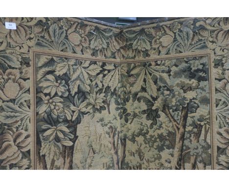 A FOUR FOLD TAPESTRY UPHOLSTERED DIVIDING SCREEN decorated with Hunting Scenes in a Woodland Setting 195cm x 252cm 