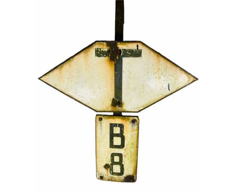 Original Railway Sign - B8 End of Line, Siding. Mounted with Bracket. In original unrestored ex service condition.&nbsp;