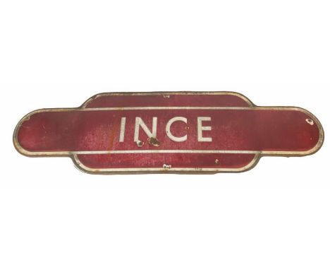 A Rare Original 'INCE' Railway Totem Enamel Railway Station Sign. This particular example has not been bought to market previ