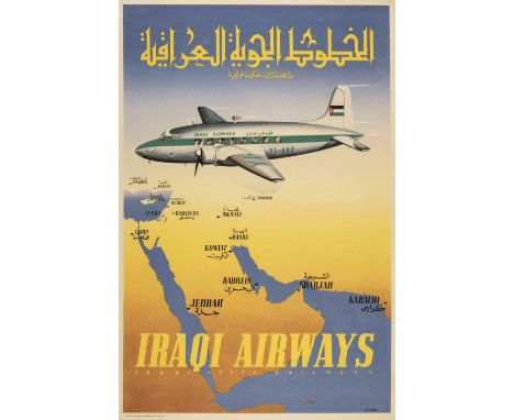 * Wilson (dates unknown). Iraqi Airways, Iraqi State Railways, circa 1950, colour lithograph poster, printed by McCorquodale 