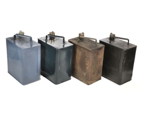* Petrol Cans. WWII Air Ministry petrol can embossed with AM markings, Shell brass cap, later green paint, 33cm high, togethe