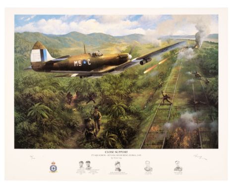 * Lay (Trevor). Close Support, colour print numbered 70/100, showing 273 Squadron - Sittang River Bend, Burma 1945, signed by