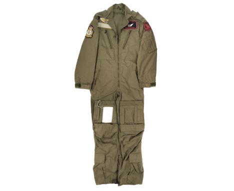 * Flying Suit. A flying suit by Lifeguard Equipment Ltd, belonging to Air Commodore Graham Pitchfork MBE, the green cotton su