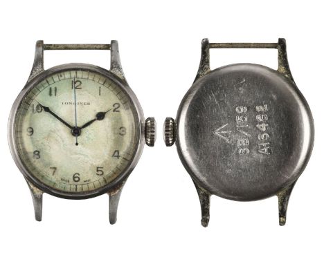 * Military Wristwatch. WWII period Longines RAF pilot's wristwatch, the circular dial having black arabic numerals and blued 