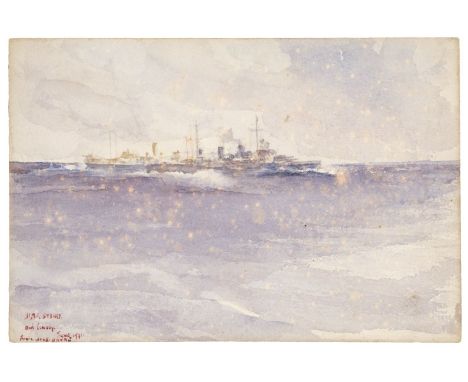 * Russell Flint (Francis, 1915-1977) – “HMS Sydney &amp; Convoy” 1941. a rare original sketch from on-board HMS Danae during 