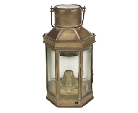* Trench / Wardroom Lamp. Brass handheld lamp by Eli Griffiths &amp; Sons 1914, the brass lamp with swing handle and hinged c
