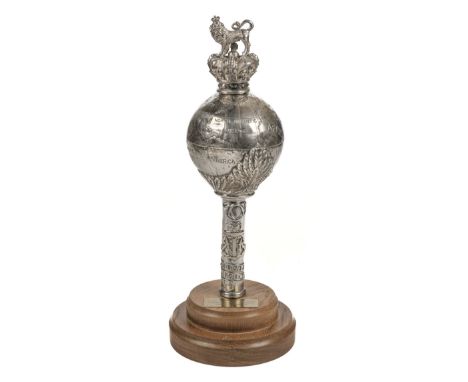 * Royal Marines. Ceremonial staff head of the Royal Marines, heavy electroplate, the spherical head formed as a globe surmoun