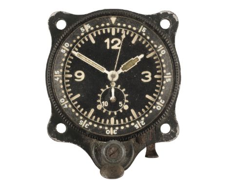 * Luftwaffe. WWII German aircraft chronograph J30 BZ clock by Junghans, with 45mm circular black dial and luminous arabic num