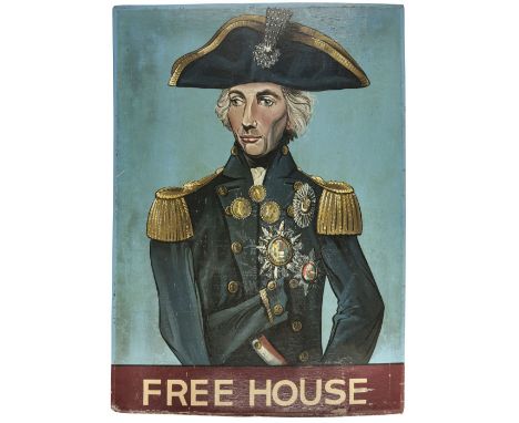 * Pub sign. 'Free House' with portrait of Lord Nelson, oil on wooden panel, 122.5 x 86.5cmQty: (1)
