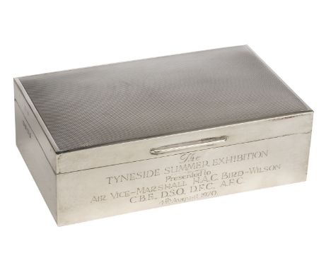 * Air Vice Marshal Harold Bird-Wilson. Fine silver presentation cigarette box by P&amp;B Birmingham 1966, the rectangular box