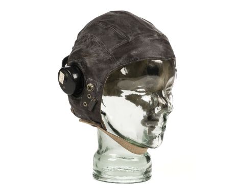 * Flying Helmet. WWII RAF C Type brown leather flying helmet, soft leather with chamois lining and war padding, headset recep