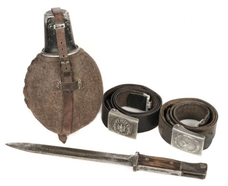 * Third Reich. WWII German Luftwaffe belt, the aluminium pebbled buckle on a brown leather belt stamped H.K., and J.B.A.S.1.,