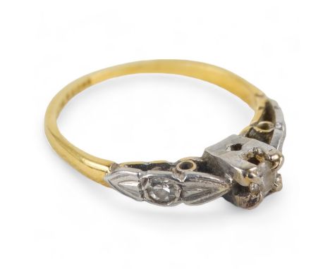 An 18ct gold diamond ring - with a single central stone and diamond set shoulders, size H/I, 1.9g