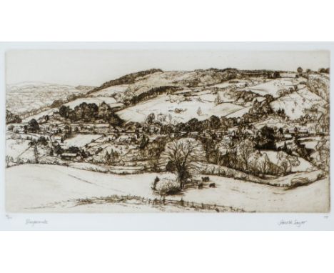 # Harold SAYER (1913-1993) Sheeps Combe Etching 42/200 Signed in pencil lower right Framed and glazed Picture size 15 x 30cm 