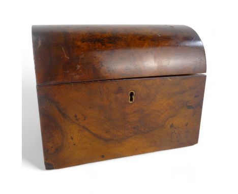 A late 19th century walnut tea caddy - of casket form, the interior with two divisions, 20cm wide.