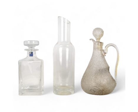 A Dartington Crystal decanter - of plain square form, 22cm high, boxed, together with a water carafe and a frosted glass sang