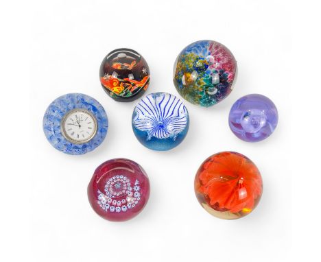 A Caithness glass paperweight - Aura, etched and numbered to base, together with six other Caithness glass weights, one incor
